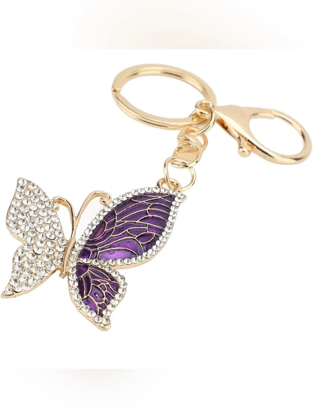 NEW Gold Butterfly Keychain with Purple Enamel Wings